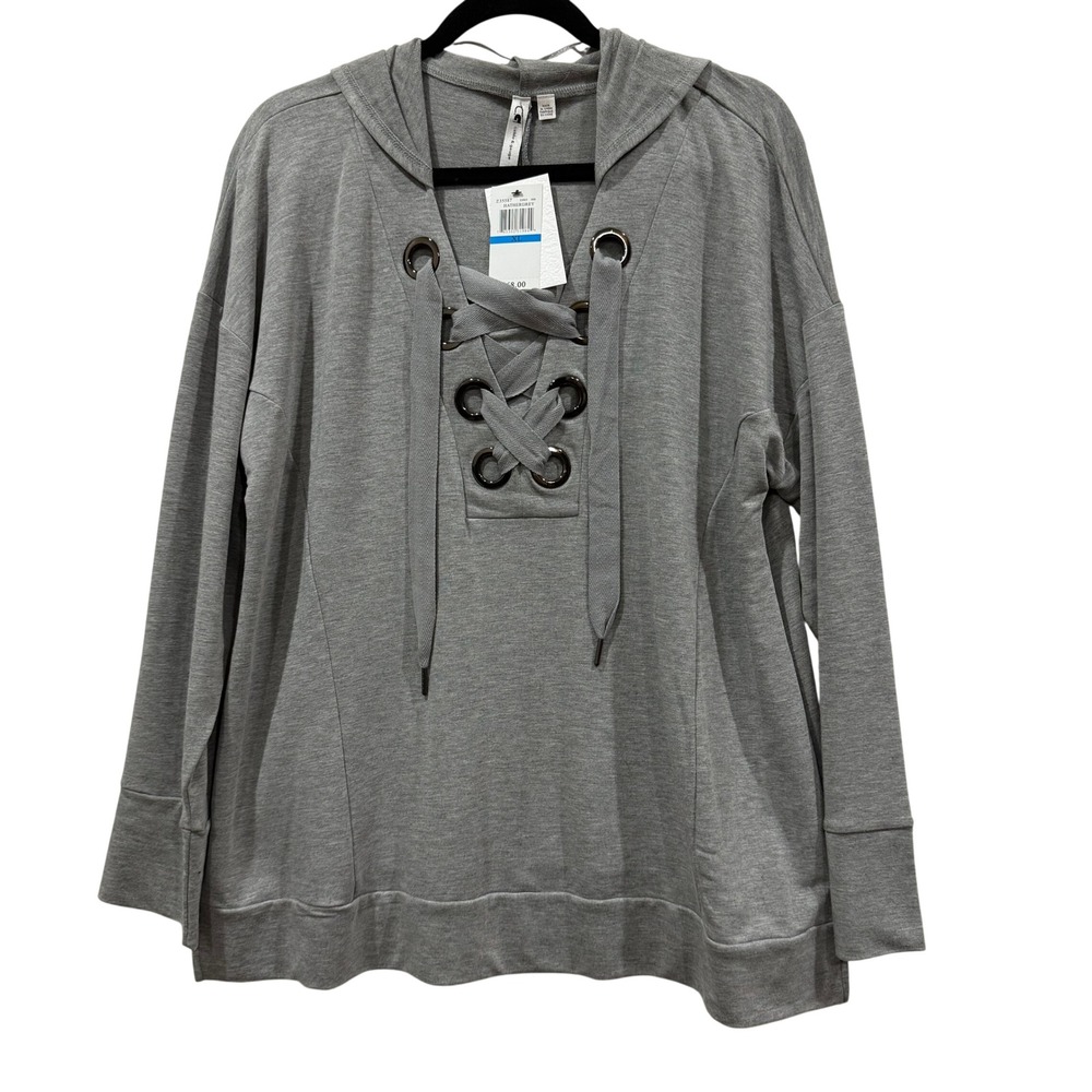 Cable & Gauge Heather Grey Lace Up Hoodie Sweatshirt XL